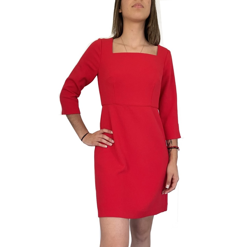 Ann Taylor Red Square Neck Sheath Dress